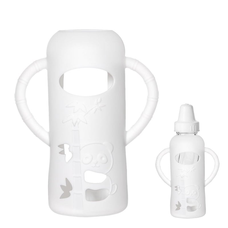 Runhike Silicone Sleeve Compatible with Evenflo 8oz Glass Bottle, Baby Bottle Silicone Sleeve with Antislip Handle and Thermal Insulation, White - Image 1